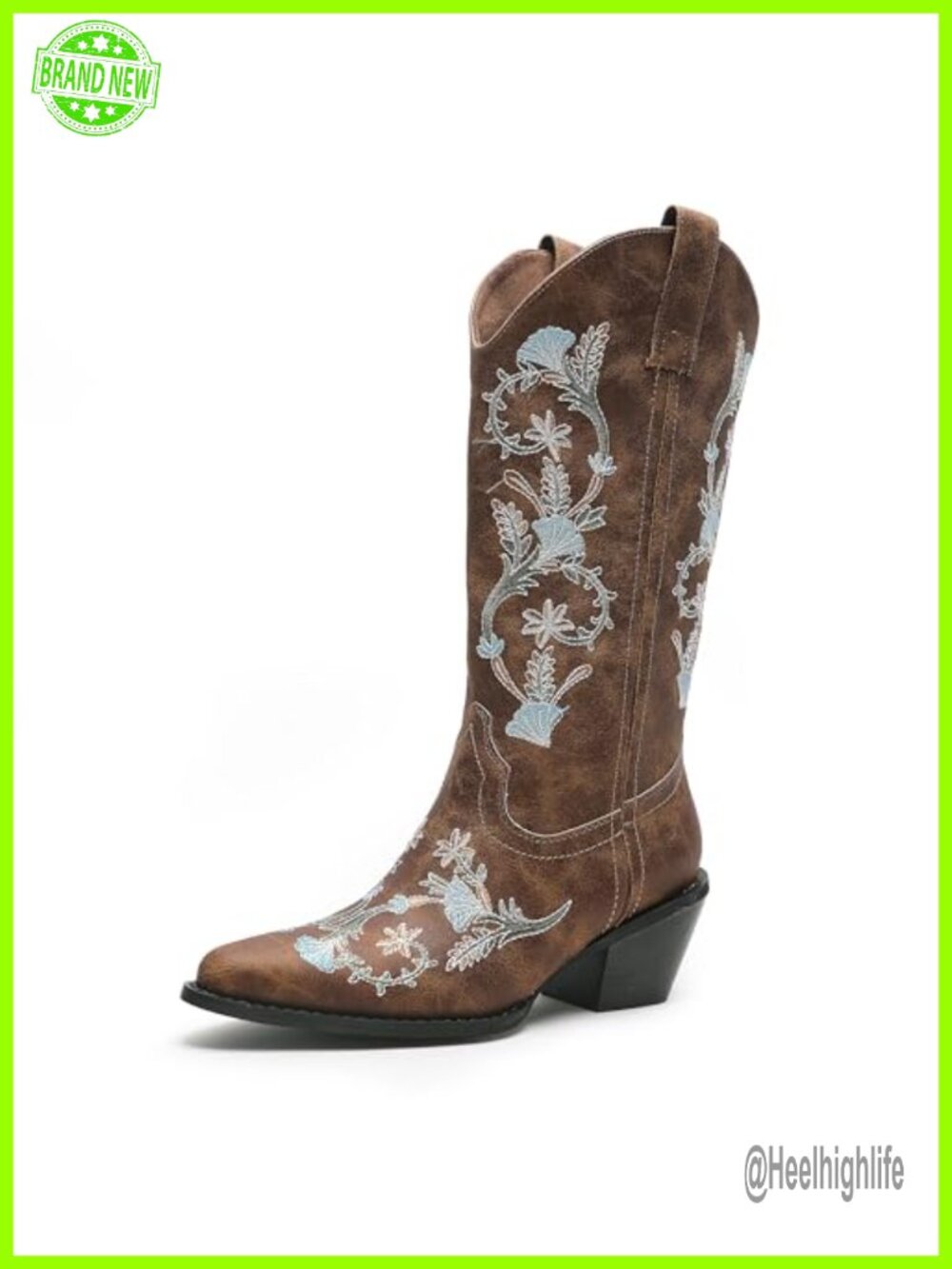 Sivellya Cowboy Boots Women Vegan Leather Mid Calf Snip Toe Chunky Heel